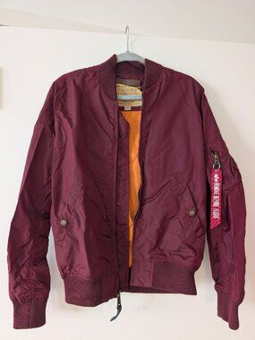 Alpha Industries MA-1 Flight Bomber Jacket Burgundy S Orange Lining